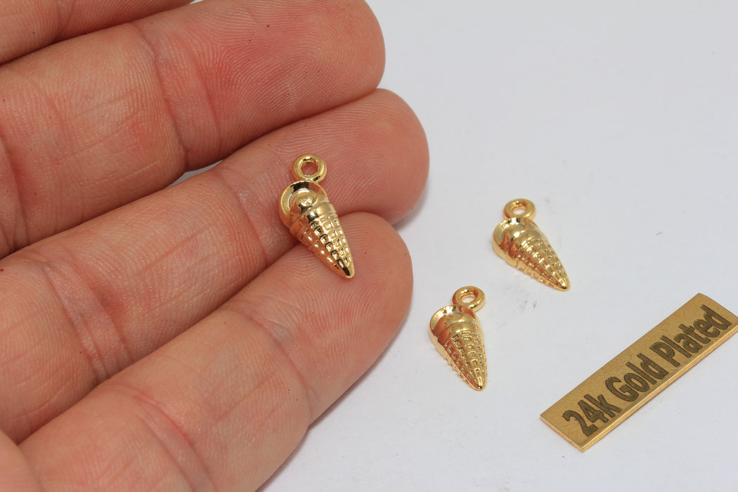 24k Gold Plated Ice Cream Charms, Brass Bezel Settings, 5x12mm Enamel Pendant, ZRCN265