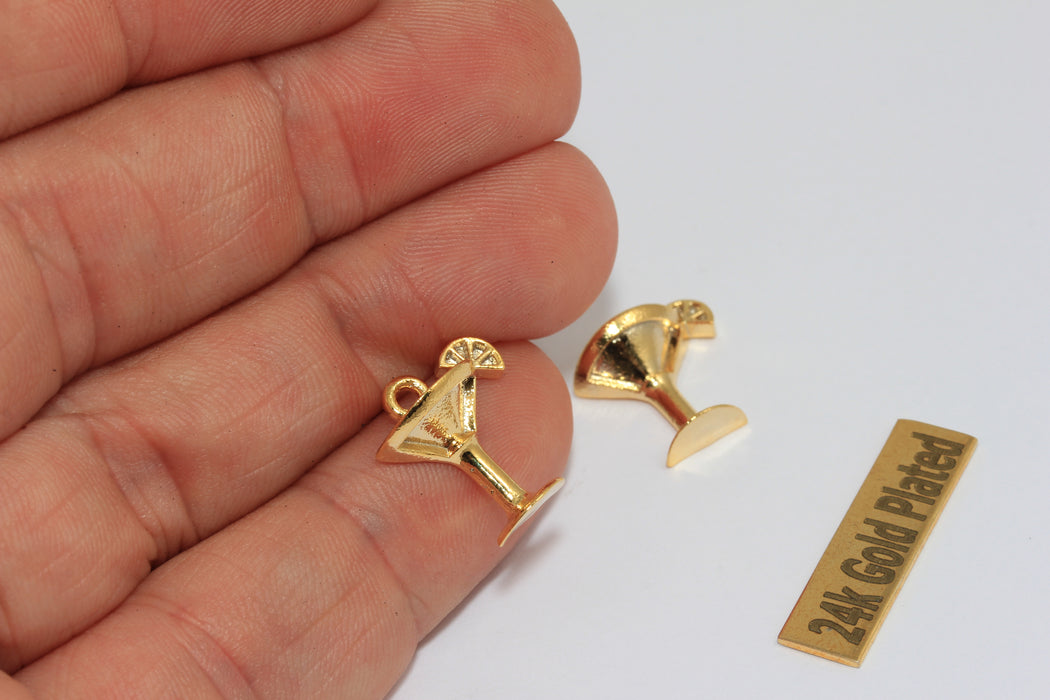 12mm Brass Martini Glass Charm, 24k Shiny Gold Plated Pendant, ZRCN307