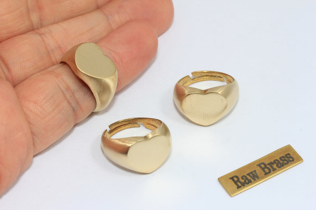 17mm Raw Brass Heart Ring, Stamping Ring, Adjustable  CHK432