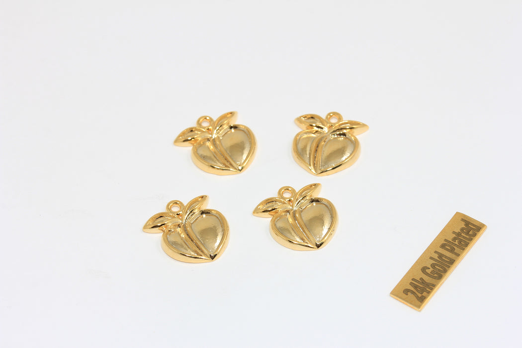 15mm 24k Shiny Gold Bezel Apricot Charm, Cabochon Bracelet Beads, ZRCN242