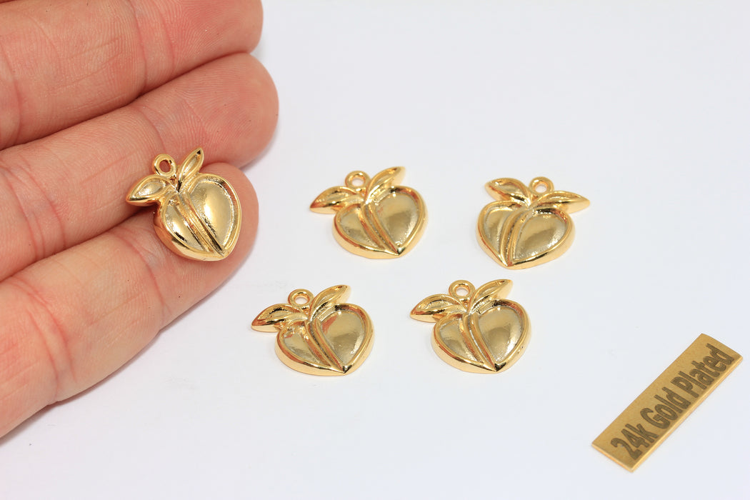 15mm 24k Shiny Gold Bezel Apricot Charm, Cabochon Bracelet Beads, ZRCN242