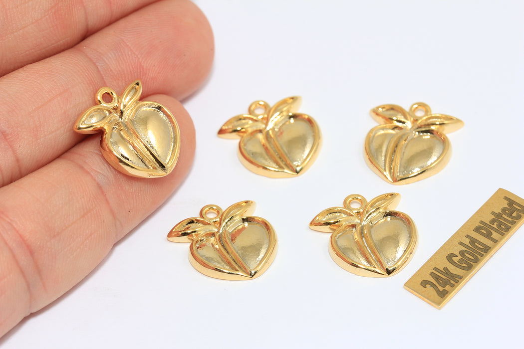 15mm 24k Shiny Gold Bezel Apricot Charm, Cabochon Bracelet Beads, ZRCN242