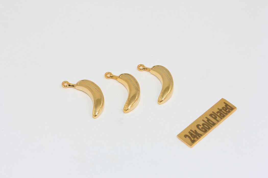 4x20mm 24k Shiny Gold Bezel Banana Charm, Cabochon Bracelet Beads, ZRCN331