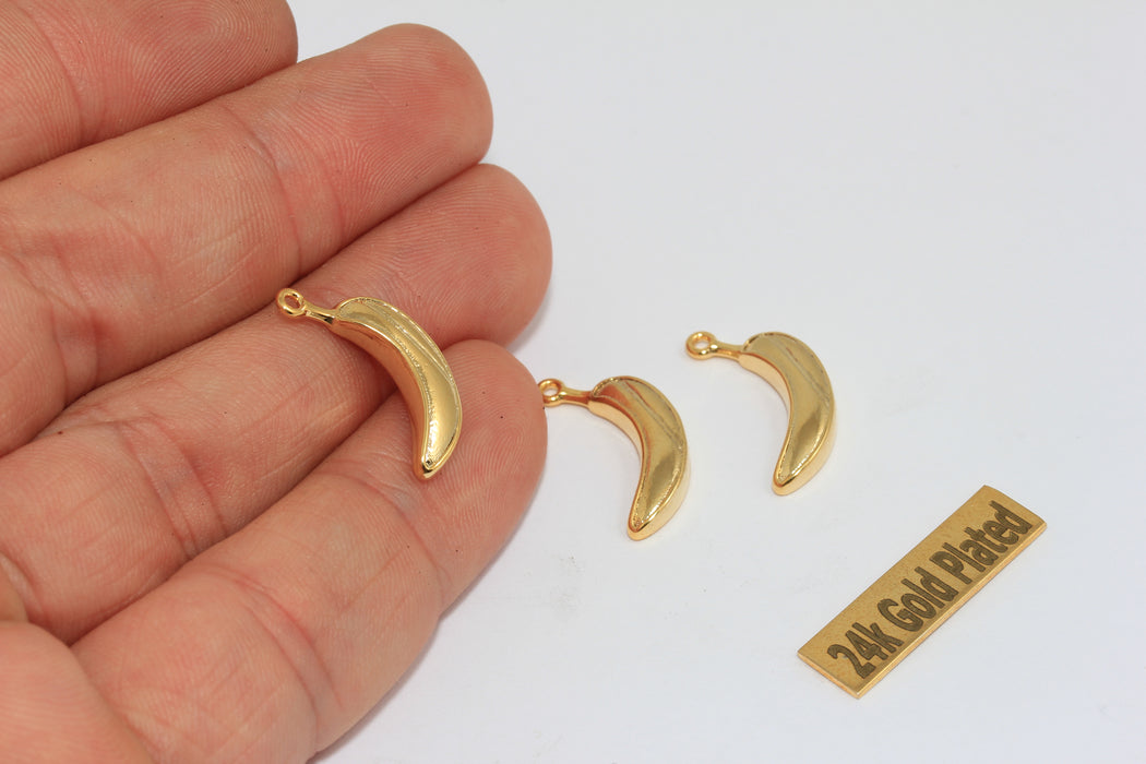 4x20mm 24k Shiny Gold Bezel Banana Charm, Cabochon Bracelet Beads, ZRCN331