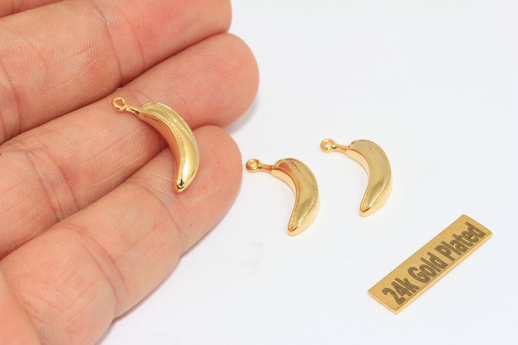 4x20mm 24k Shiny Gold Bezel Banana Charm, Cabochon Bracelet Beads, ZRCN331