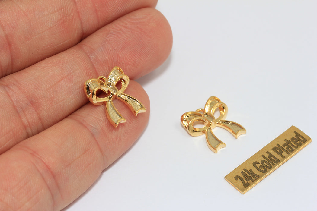 13mm 24k Shiny Gold Plated Bow Tie Charms, Brass Bracelet Findings, ZRCN44