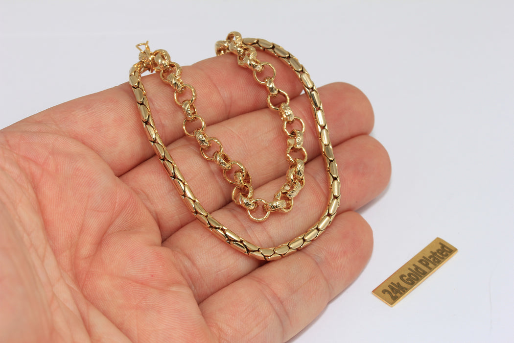 2,7 mm 24 Ayar Parlak Altın Yılan Bileklik, Hazır Halat Bileklik, BXB395-153