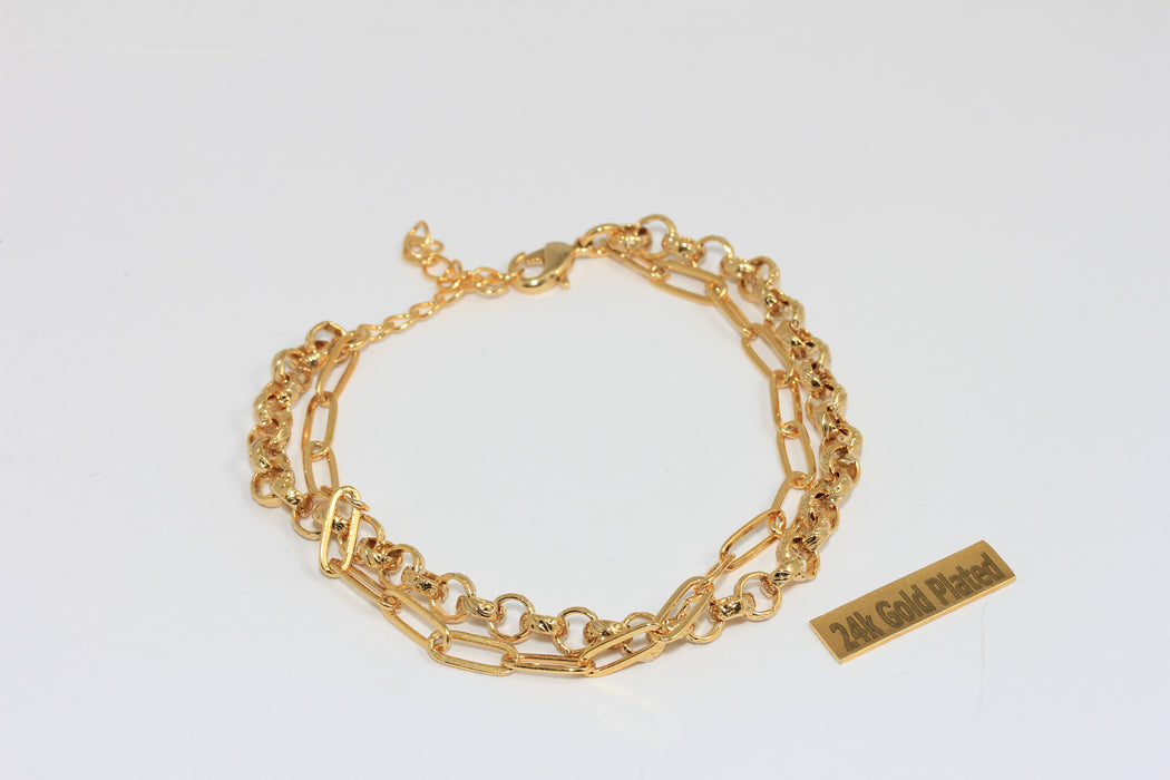 18cm + 2" 18k Shiny Gold Double Paperclip Bracelet, Rolo Bracelets, MGN207-2