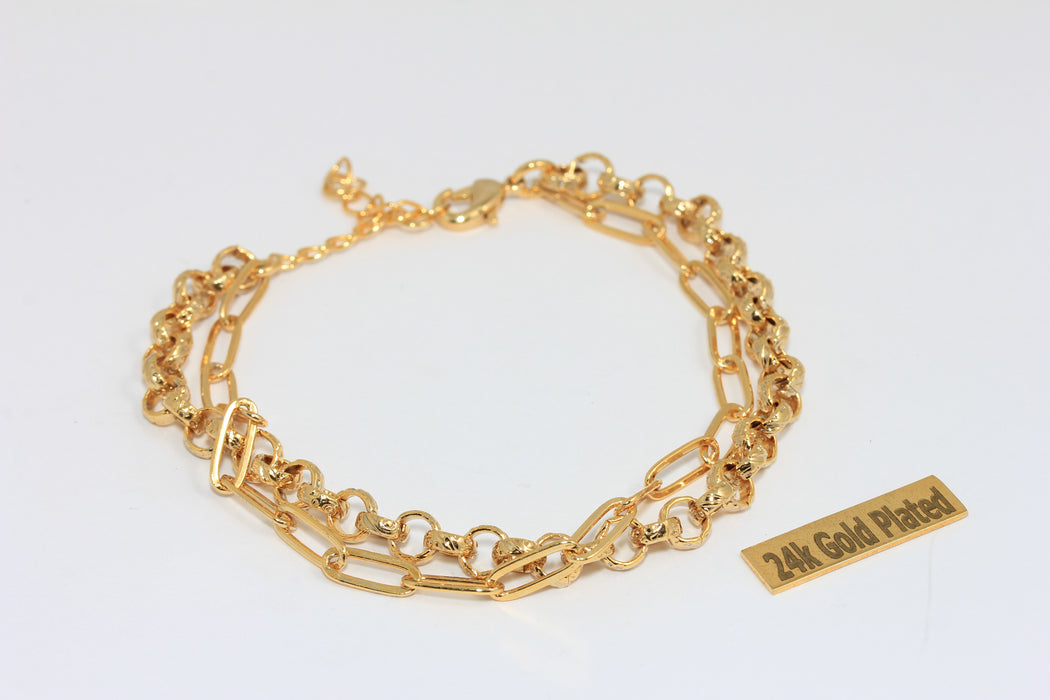 18cm + 2" 18k Shiny Gold Double Paperclip Bracelet, Rolo Bracelets, MGN207-2