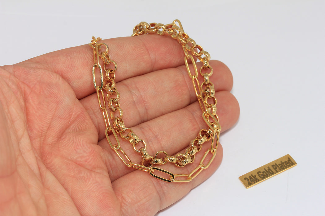 18cm + 2" 18k Shiny Gold Double Paperclip Bracelet, Rolo Bracelets, MGN207-2