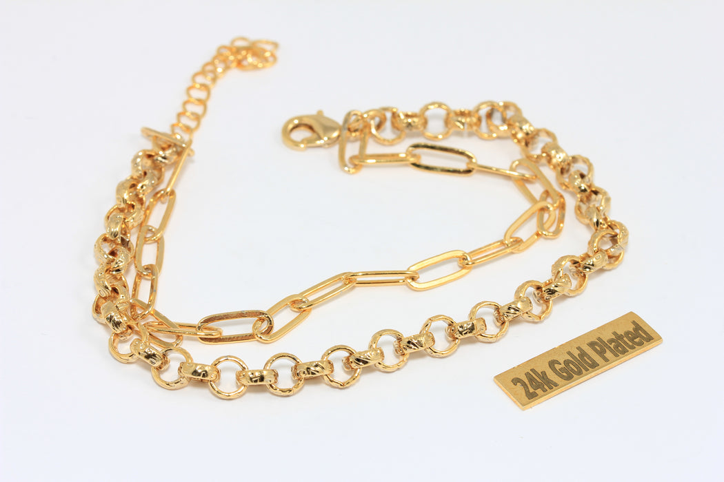 18cm + 2" 18k Shiny Gold Double Paperclip Bracelet, Rolo Bracelets, MGN207-2