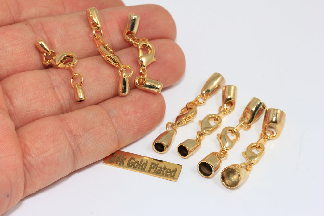 24k Shiny Gold Plated Brass Bead Caps, Lobster Clasp End Caps, crz10