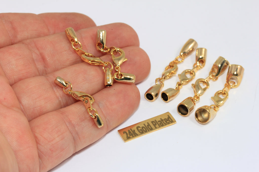 24k Shiny Gold Plated Brass Bead Caps, Lobster Clasp End Caps, crz10