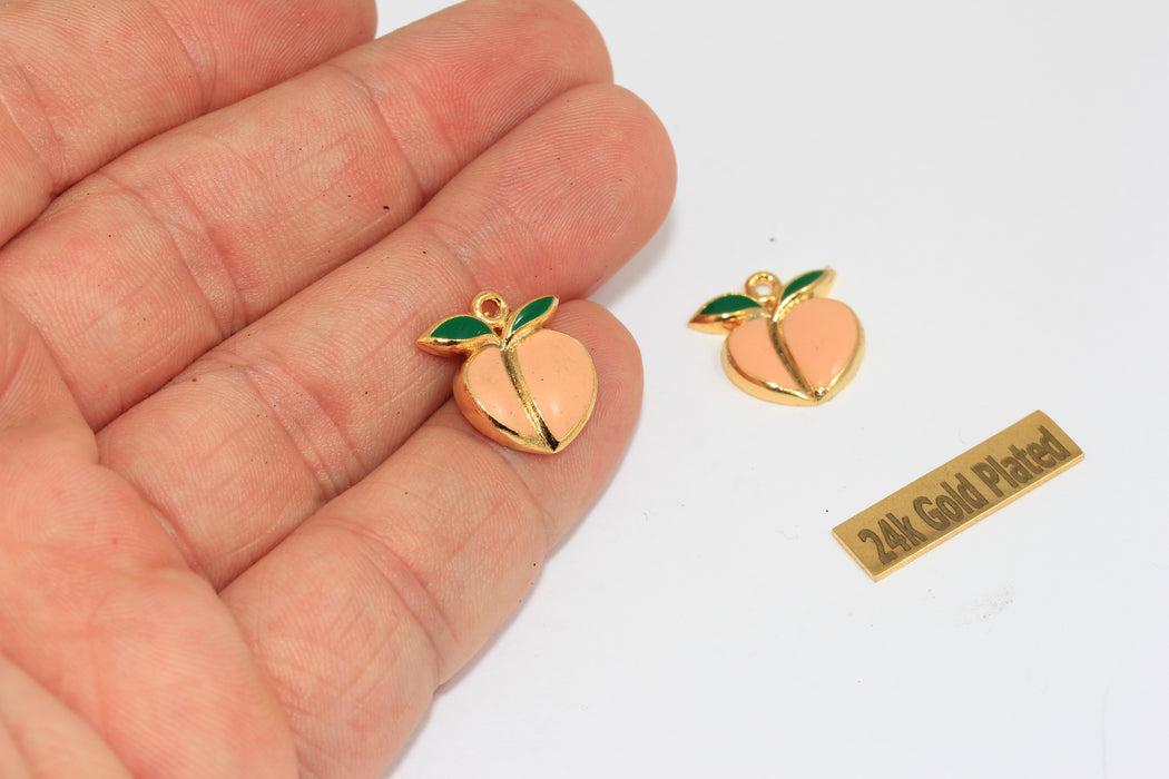 15mm 24k Shiny Gold Enamel Apricot Charm, Fruit Bracelet Beads, ZRCN406