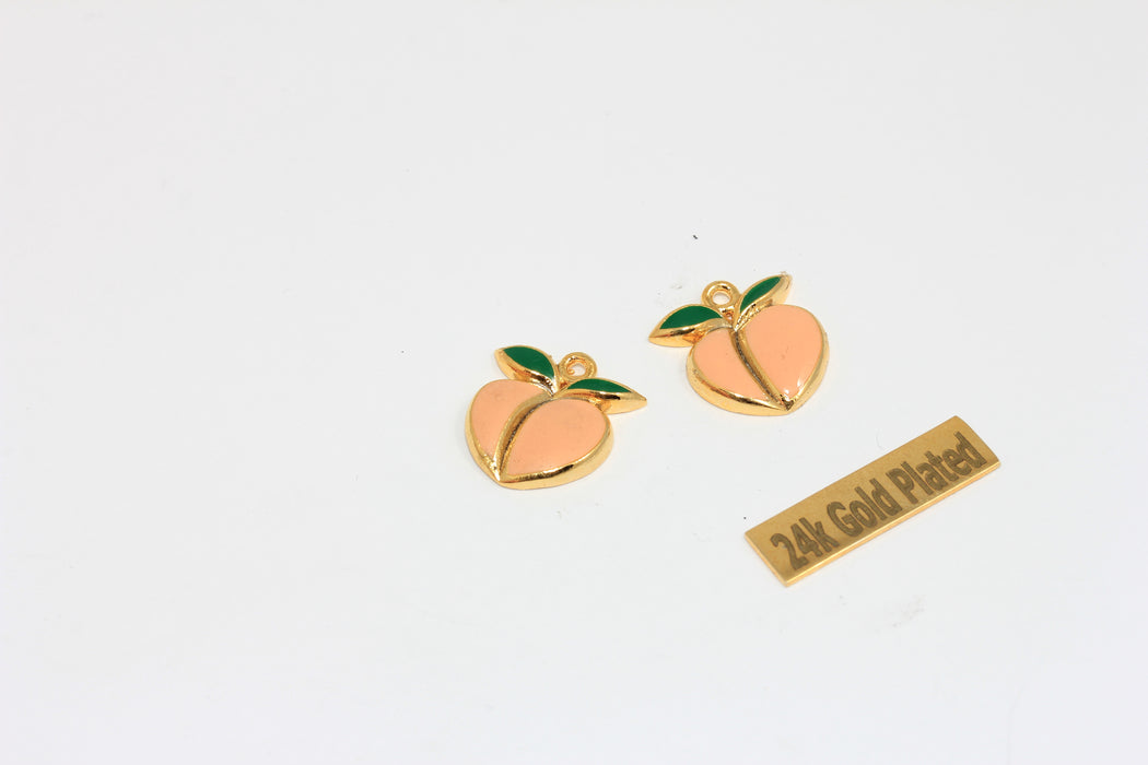 15mm 24k Shiny Gold Enamel Apricot Charm, Fruit Bracelet Beads, ZRCN406