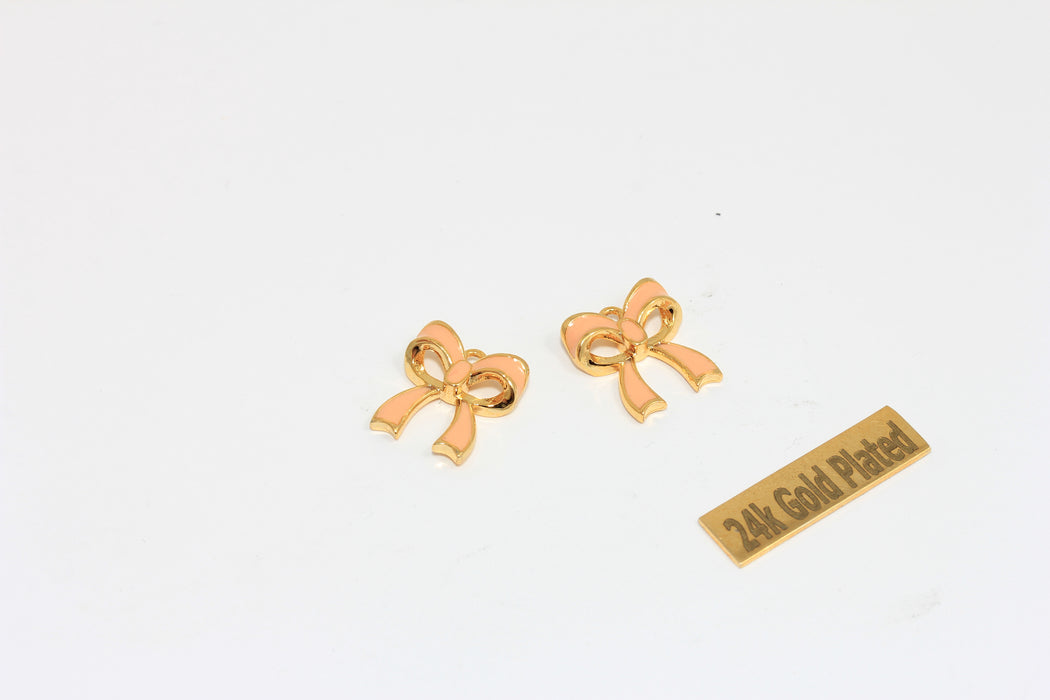 13mm Enamel Bow Tie Charms, 24k Shiny Gold Plated Brass Bracelet Charms, ZRCN305