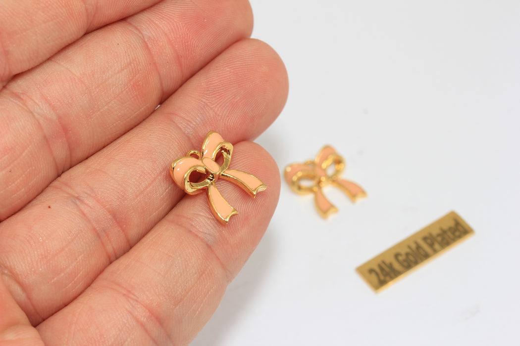 13mm Enamel Bow Tie Charms, 24k Shiny Gold Plated Brass Bracelet Charms, ZRCN305