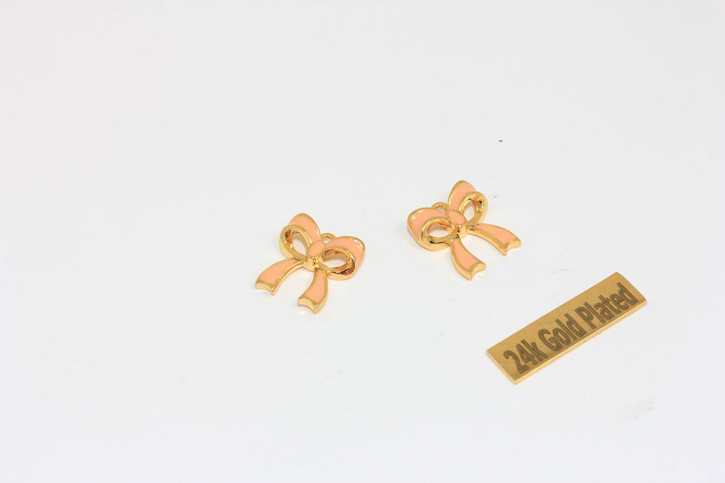 13mm Enamel Bow Tie Charms, 24k Shiny Gold Plated Brass Bracelet Charms, ZRCN305