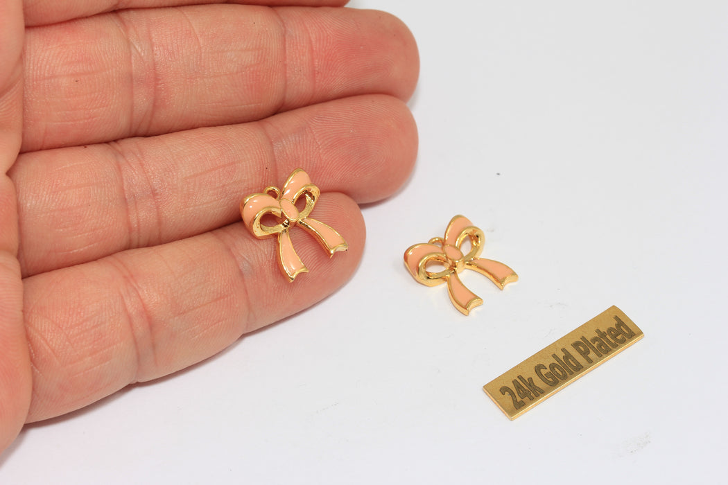 13mm Enamel Bow Tie Charms, 24k Shiny Gold Plated Brass Bracelet Charms, ZRCN305