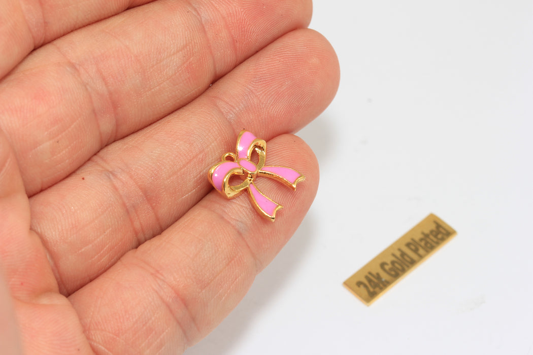 13mm Enamel Bow Tie Charms, 24k Shiny Gold Plated Brass Bracelet Charms, ZRCN305