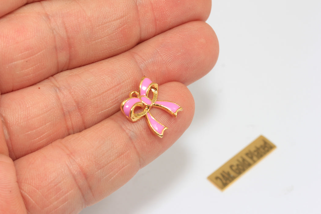 13mm Enamel Bow Tie Charms, 24k Shiny Gold Plated Brass Bracelet Charms, ZRCN305
