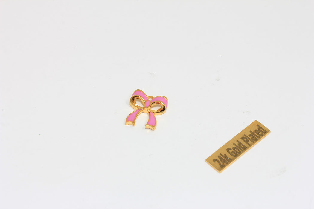 13mm Enamel Bow Tie Charms, 24k Shiny Gold Plated Brass Bracelet Charms, ZRCN305