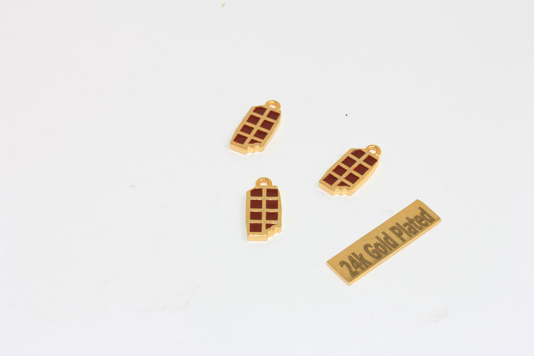 7x13mm 24k Shiny Gold Enamel Chocolate Charms, Candy Bar Charms, ZRCN1