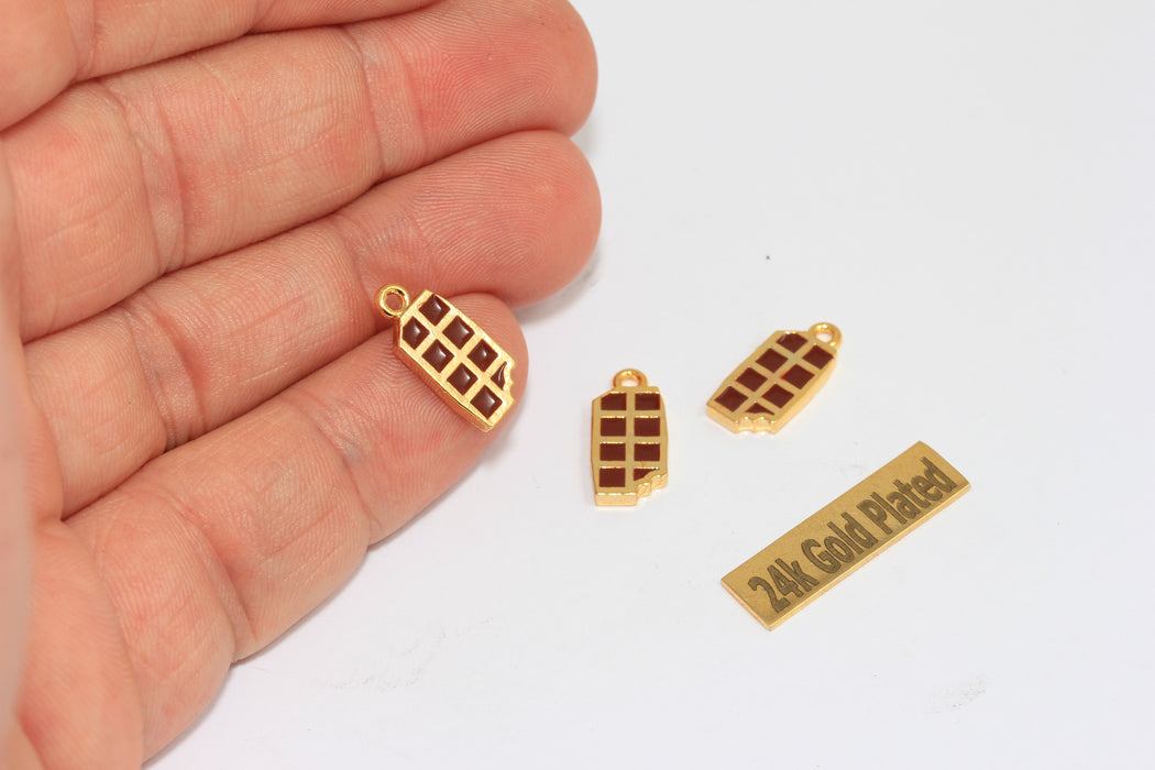 7x13mm 24k Shiny Gold Enamel Chocolate Charms, Candy Bar Charms, ZRCN1