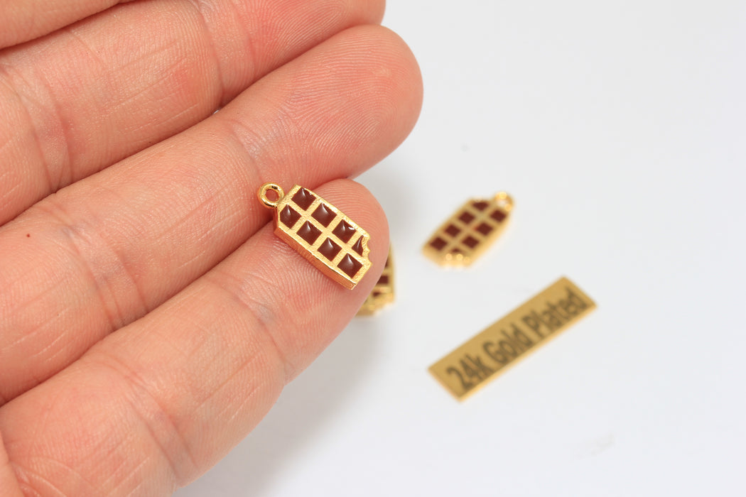 7x13mm 24k Shiny Gold Enamel Chocolate Charms, Candy Bar Charms, ZRCN1