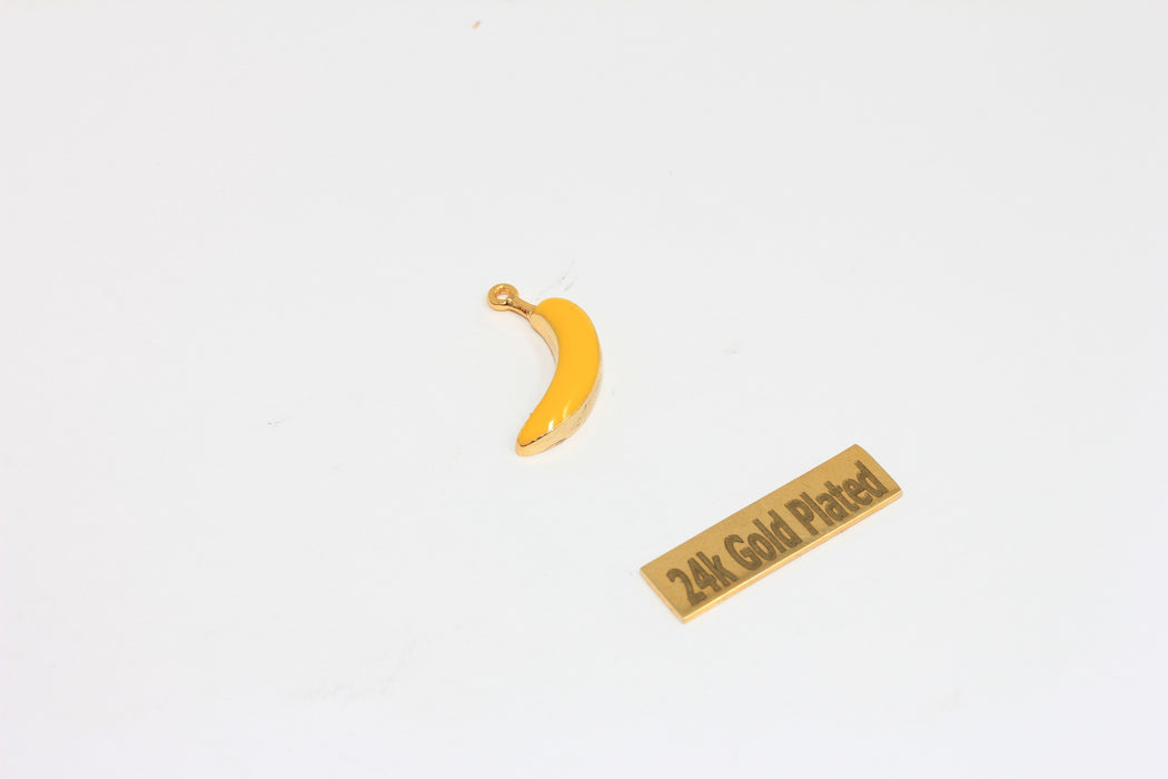 4x20mm 24k Shiny Gold Enamel Banana Charm, Fruit Bracelet Beads, ZRCN269