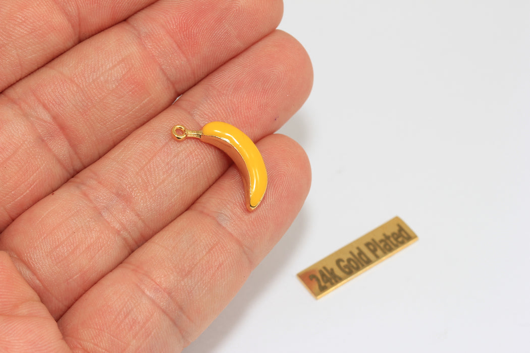 4x20mm 24k Shiny Gold Enamel Banana Charm, Fruit Bracelet Beads, ZRCN269