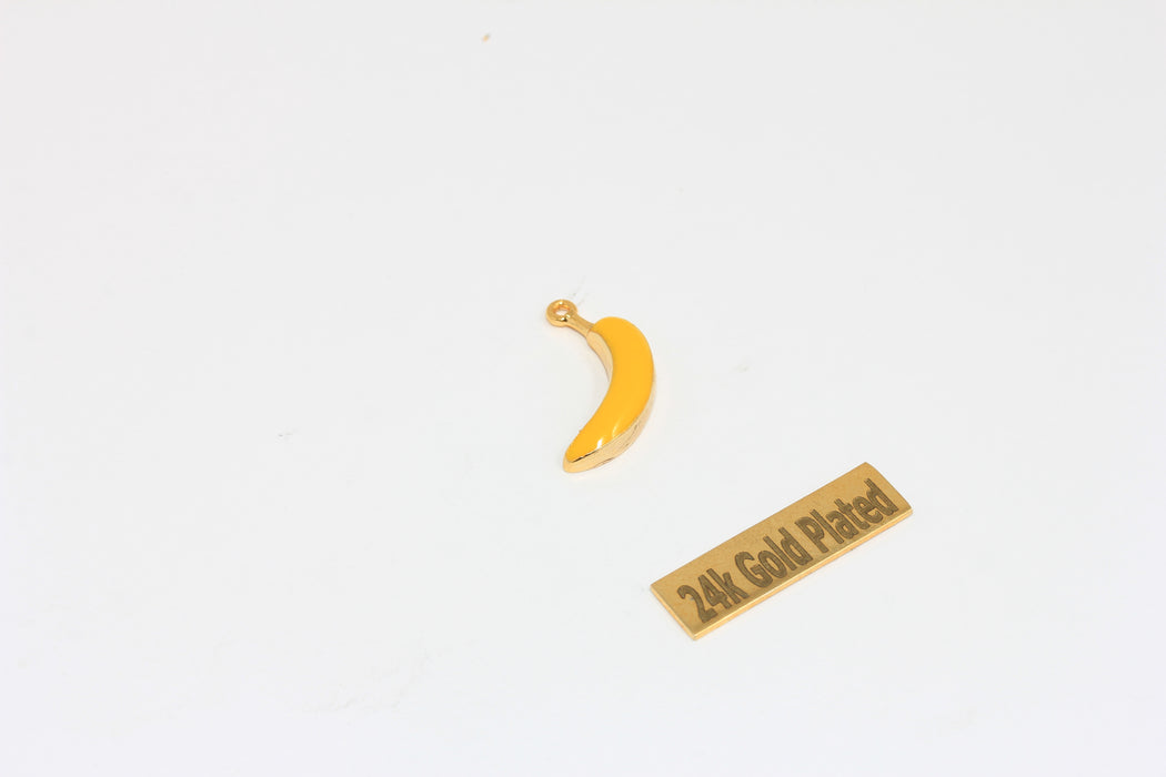 4x20mm 24k Shiny Gold Enamel Banana Charm, Fruit Bracelet Beads, ZRCN269