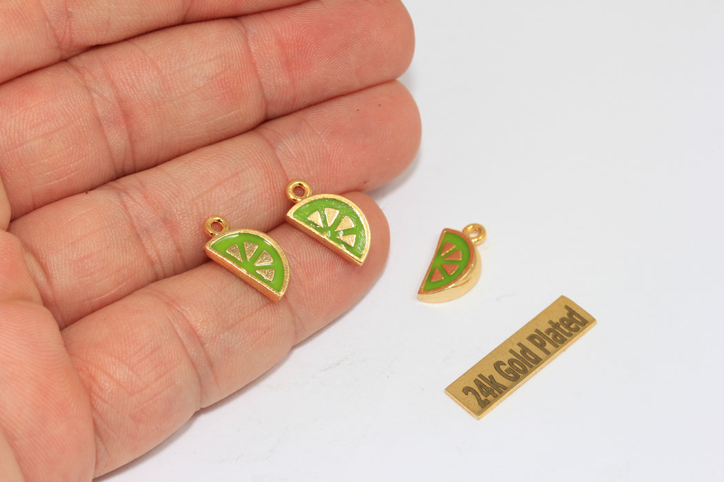 8x12mm 24k Shiny Gold Enamel Lemon Charm, Fruit Bracelet Beads, ZRCN13