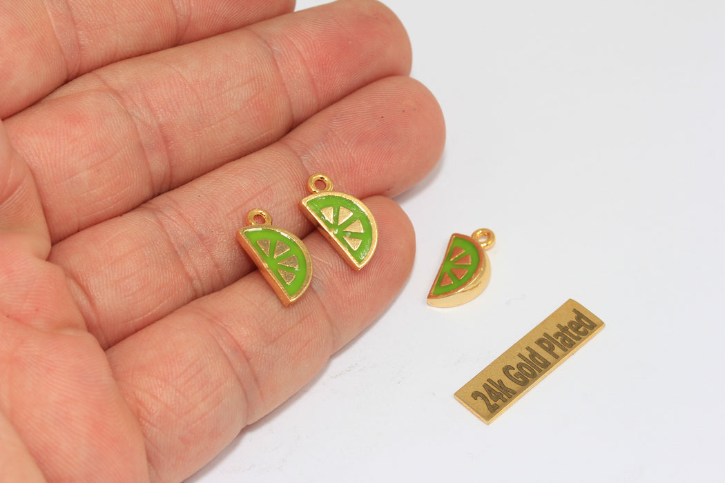 8x12mm 24k Shiny Gold Enamel Lemon Charm, Fruit Bracelet Beads, ZRCN13