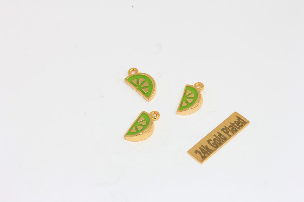 8x12mm 24k Shiny Gold Enamel Lemon Charm, Fruit Bracelet Beads, ZRCN13