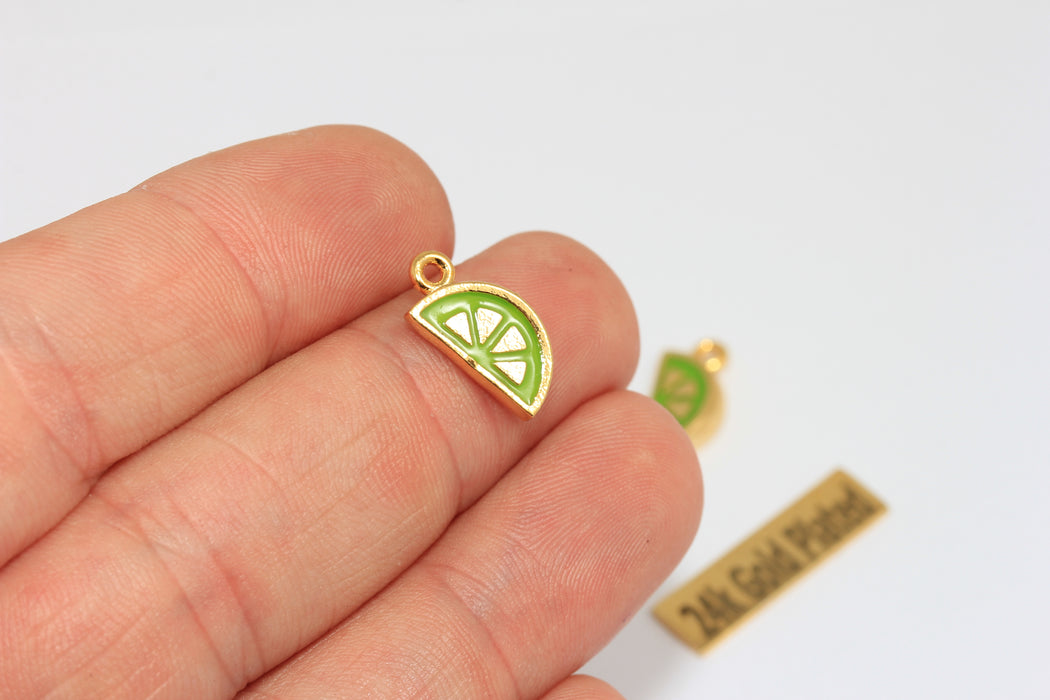 8x12mm 24k Shiny Gold Enamel Lemon Charm, Fruit Bracelet Beads, ZRCN13