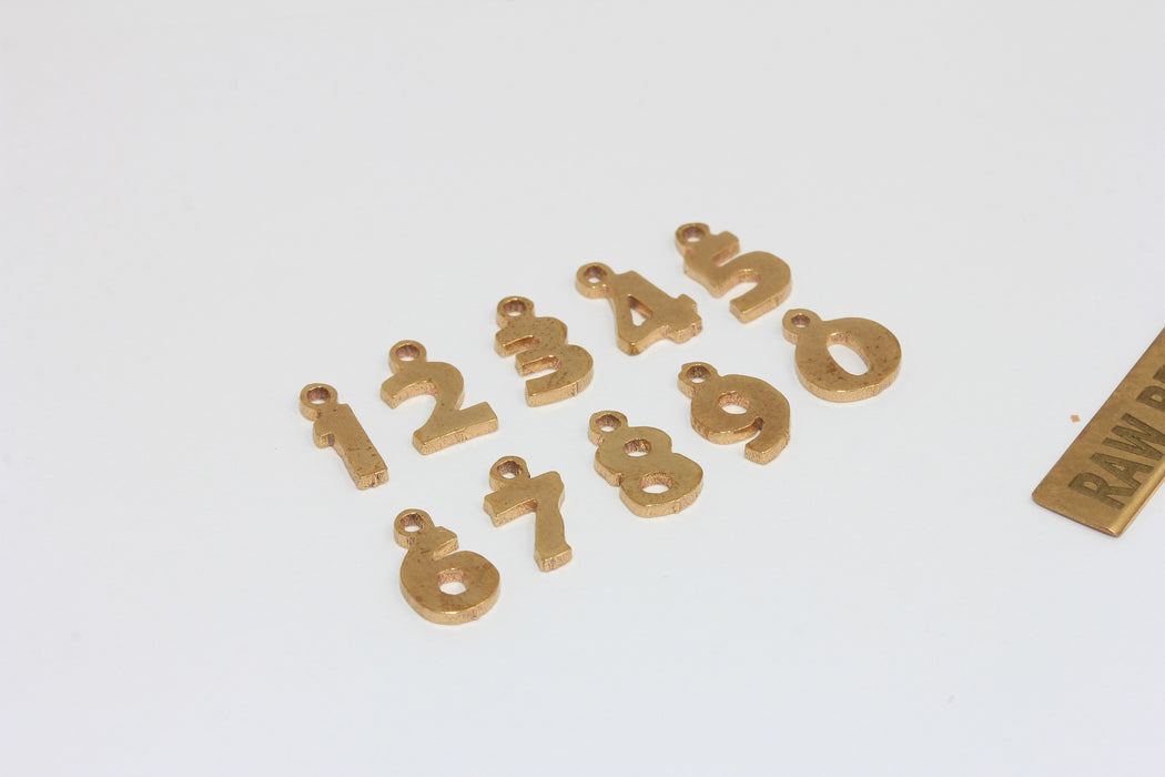 Raw Brass Number Charms, Numeric Beads 5.5x10mm,