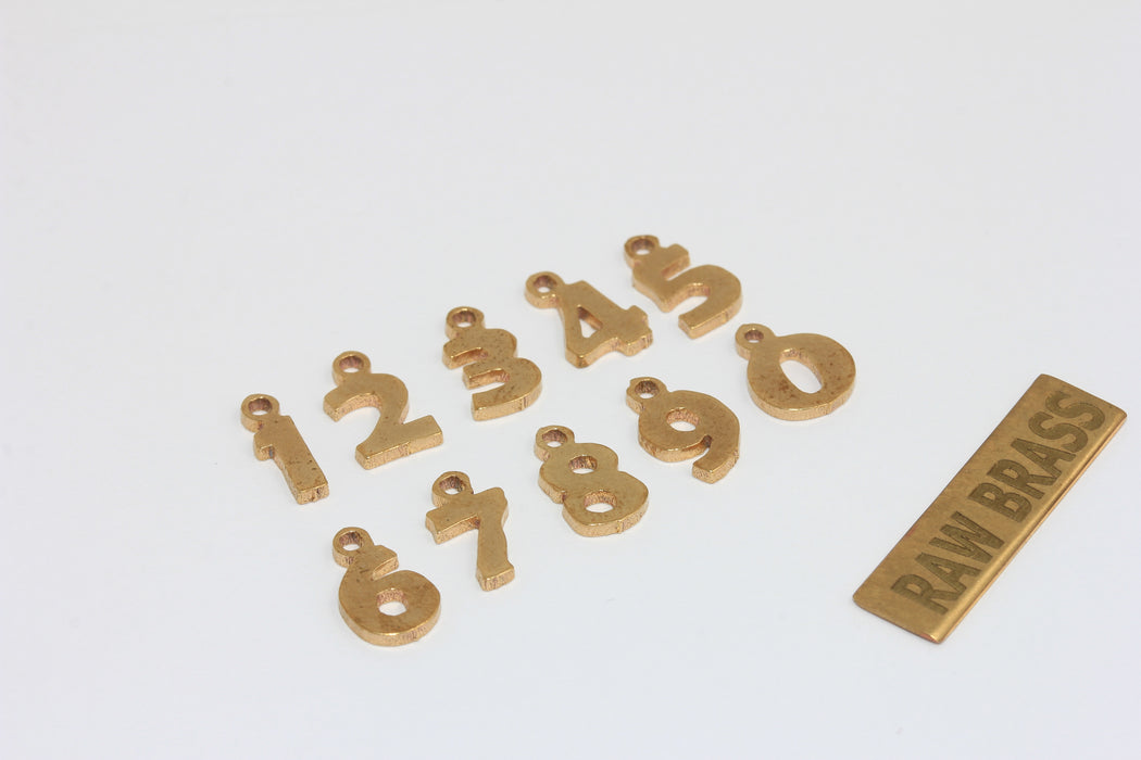 Raw Brass Number Charms, Numeric Beads 5.5x10mm,