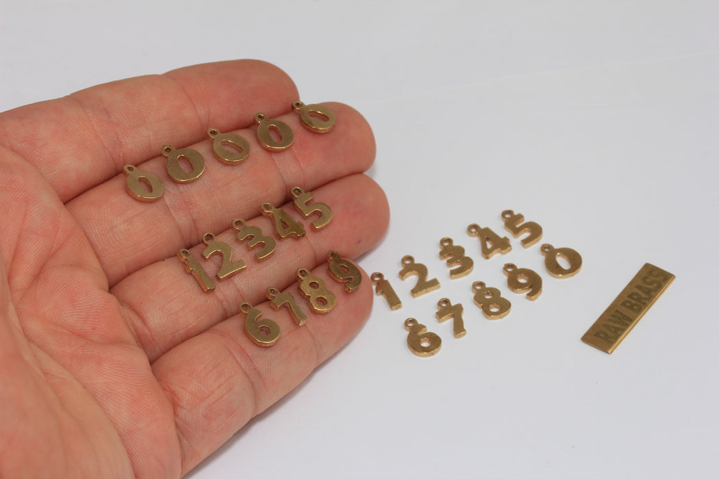 Raw Brass Number Charms, Numeric Beads 5.5x10mm,