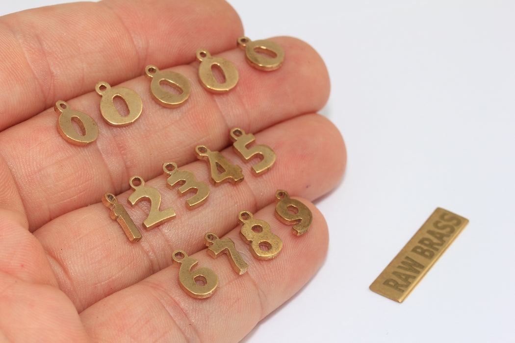 Raw Brass Number Charms, Numeric Beads 5.5x10mm,