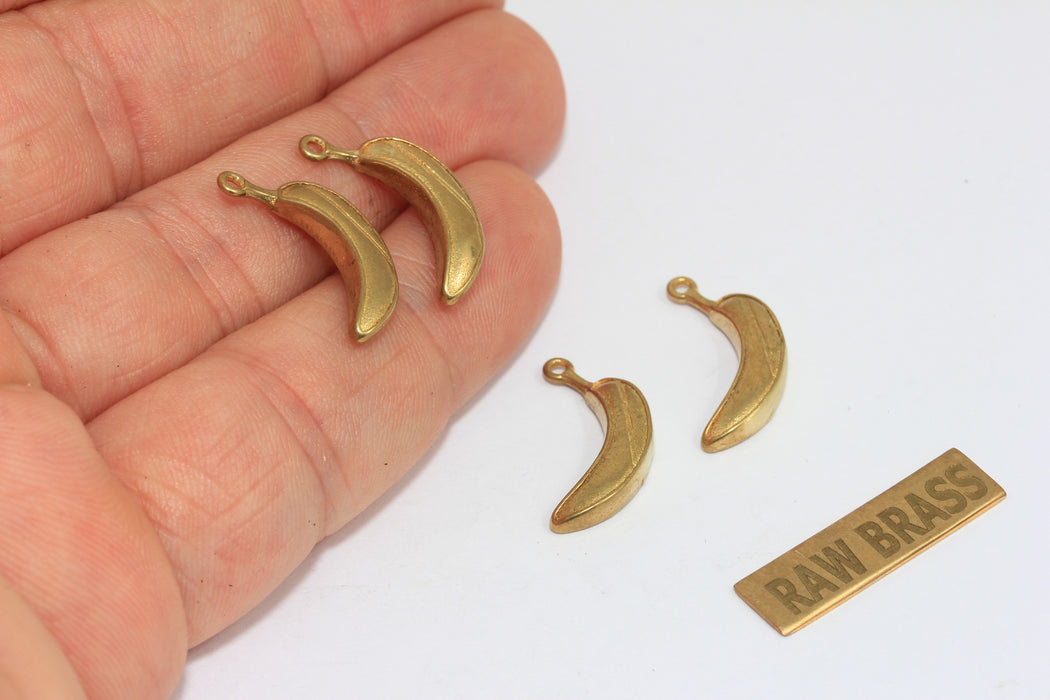 4x20mm Raw Brass Bezel Banana Charm, Cabochon Bracelet Beads, ZPR393