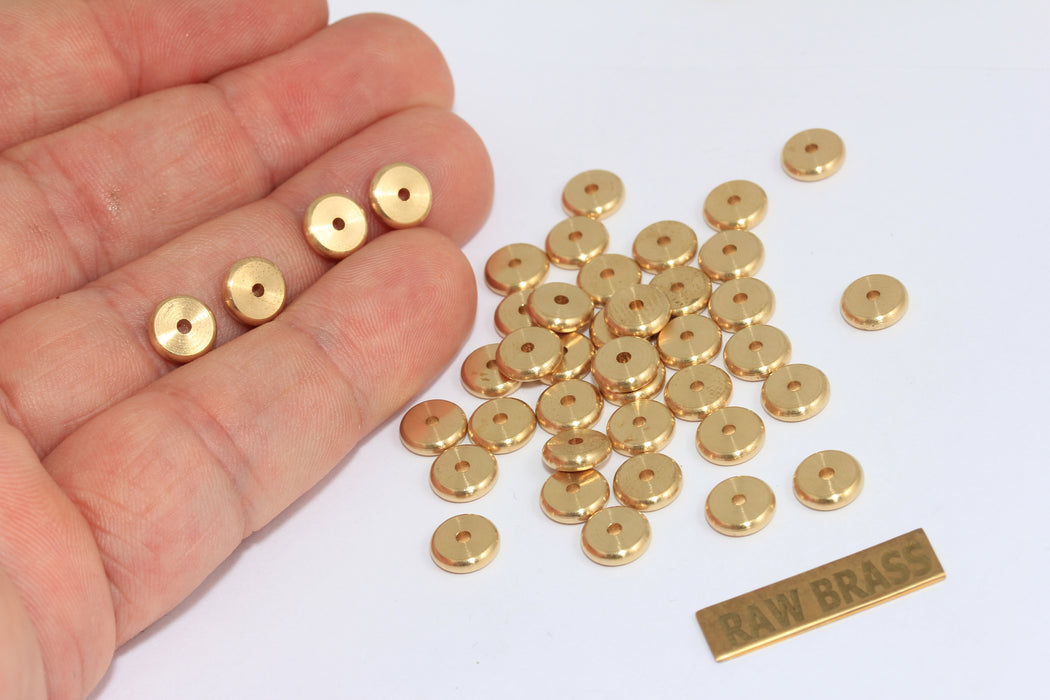 7,5 mm Ham Pirinç Boncuklar, Yuvarlak Boncuklar, Madeni Para Boncukları, EYM29