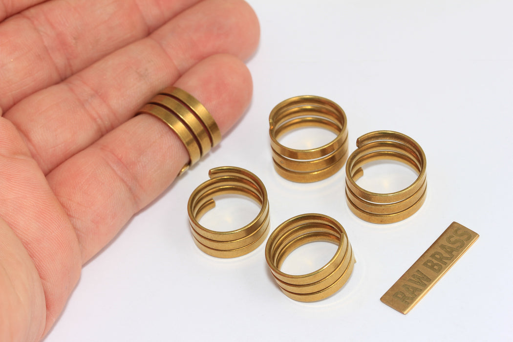 Raw Brass Wide Ring, Inner Size 17mm, Flat Band Ring, Spiral, LA13