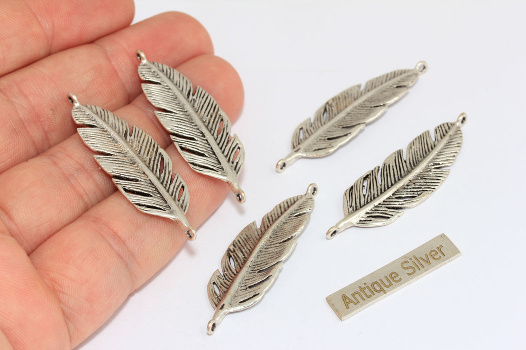 14x43mm Antique Silver Plated Feather Pendant, Feather Charms,CLO11
