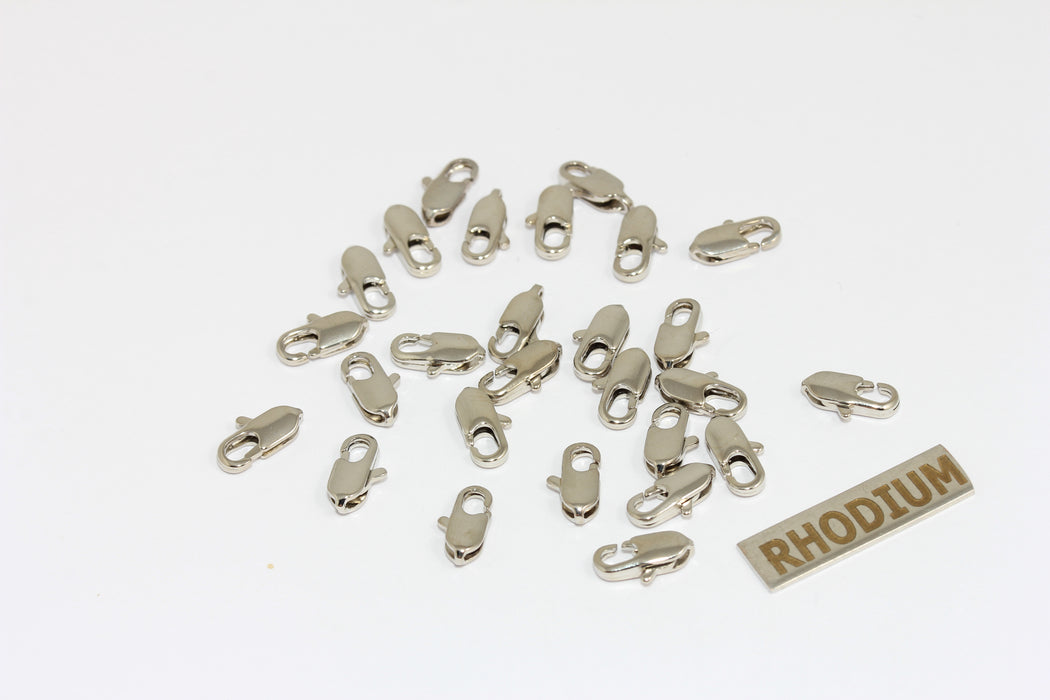 Chiusura a moschettone placcata in rodio 4x10 mm, chiusura a griffe, chiusura a moschettone placcata in argento, CLO17