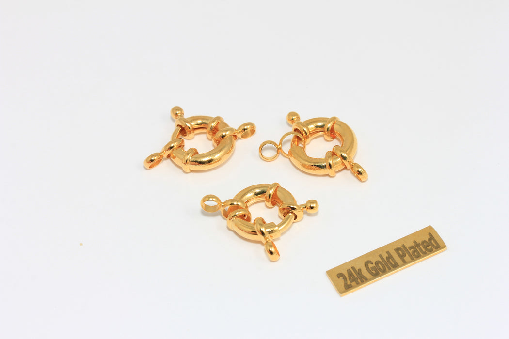 Chiusura a molla in oro lucido 24k da 15 mm, fermagli rotondi in oro, BRT898