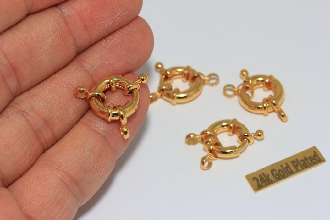 Chiusura a molla in oro lucido 24k da 15 mm, fermagli rotondi in oro, BRT898