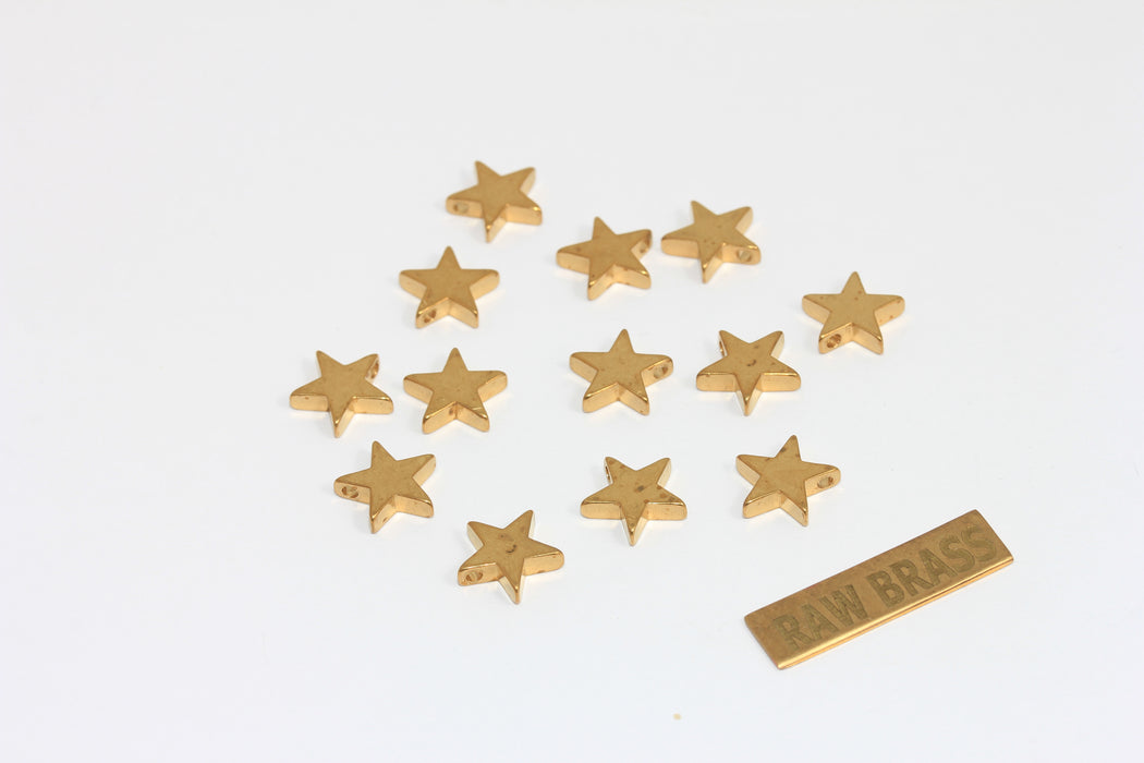 9,5mm Raw Brass Star Beads, Star Charms, Top Hole Star Beads, Brass Findings, EYM31