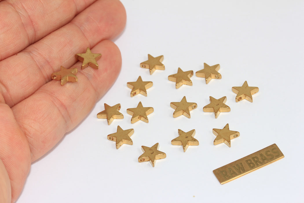 9,5mm Raw Brass Star Beads, Star Charms, Top Hole Star Beads, Brass Findings, EYM31