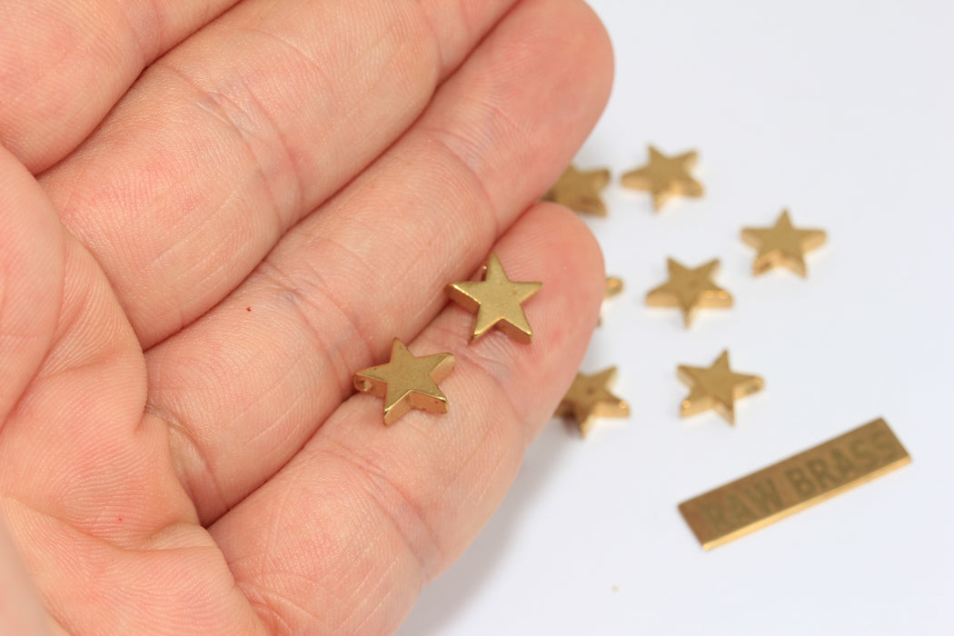 9,5mm Raw Brass Star Beads, Star Charms, Top Hole Star Beads, Brass Findings, EYM31